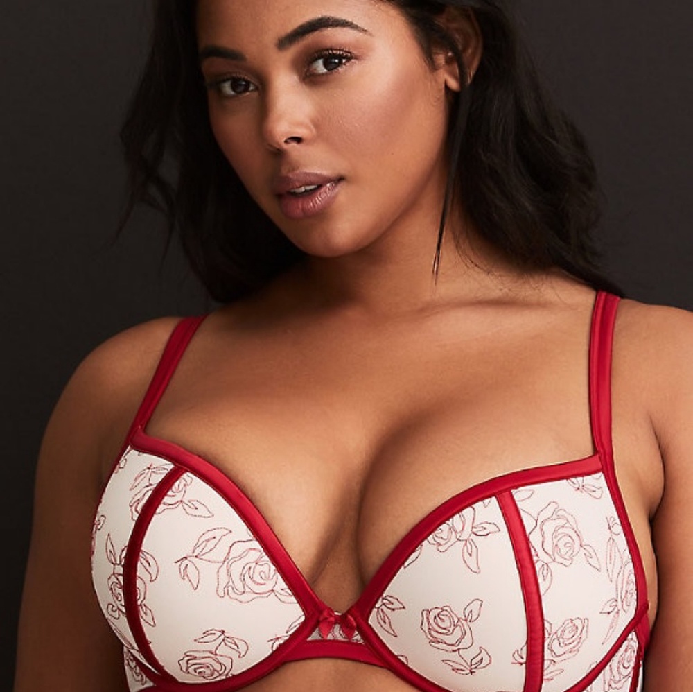 36DDD EMBROIDERED SATIN TRIMMED PUSH-UP PLUNGE B